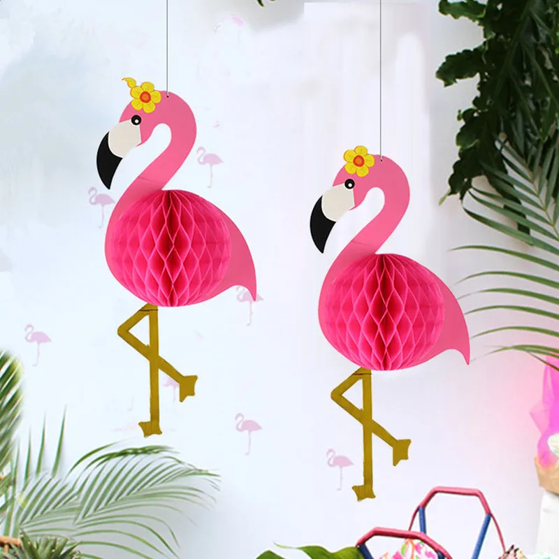 

Pink Flamingo Honeycomb Ball Tropical Hawaiian Paper Pompoms Flower Lantern Ball for Luau Wedding Party Garland Decoration