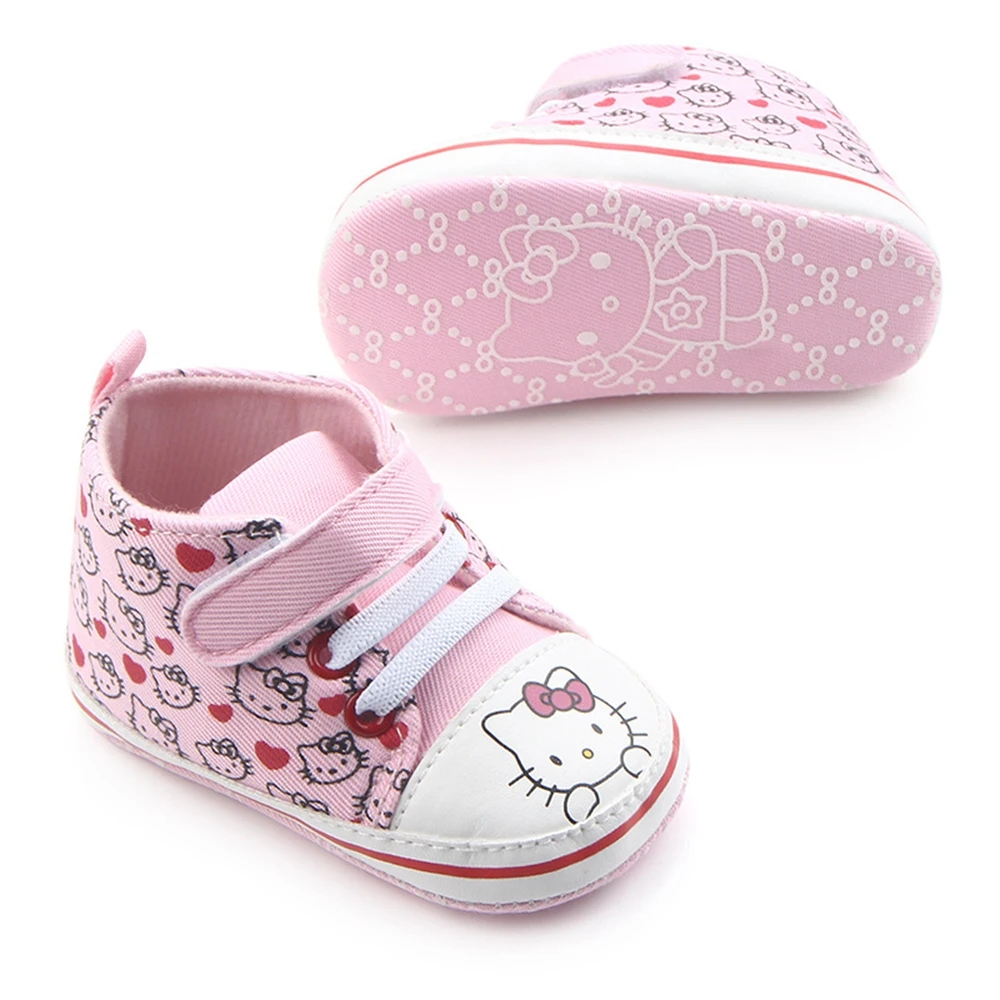 Baby Princess Pink Shoes for Girls Cartoon Hello Kitty Canvas Sneaker First Walker Newborn Boots for Kid Infant Toddler Slippers