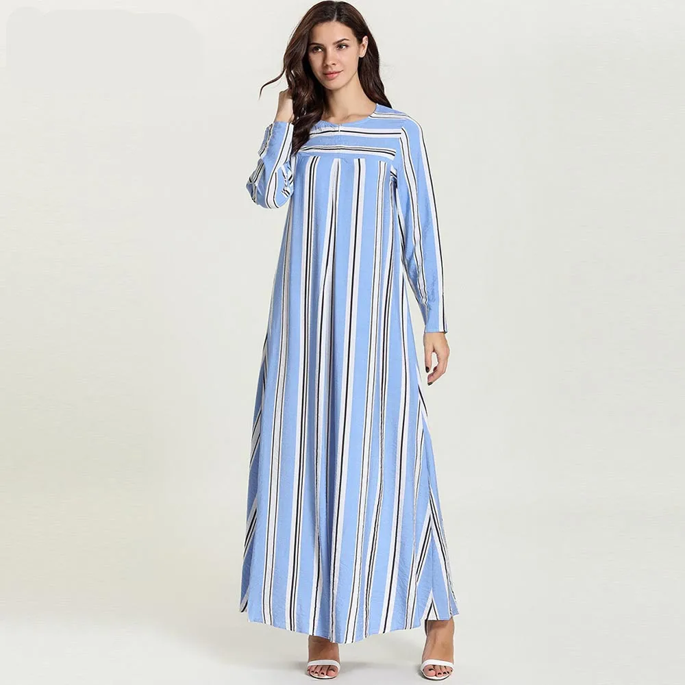 

Stripe Abaya Femme Dubai Islamic Arabic Muslim Hijab Dress Turkish Caftan Marocain Elbise Ramadan Qatar Robe Musulmane Longue