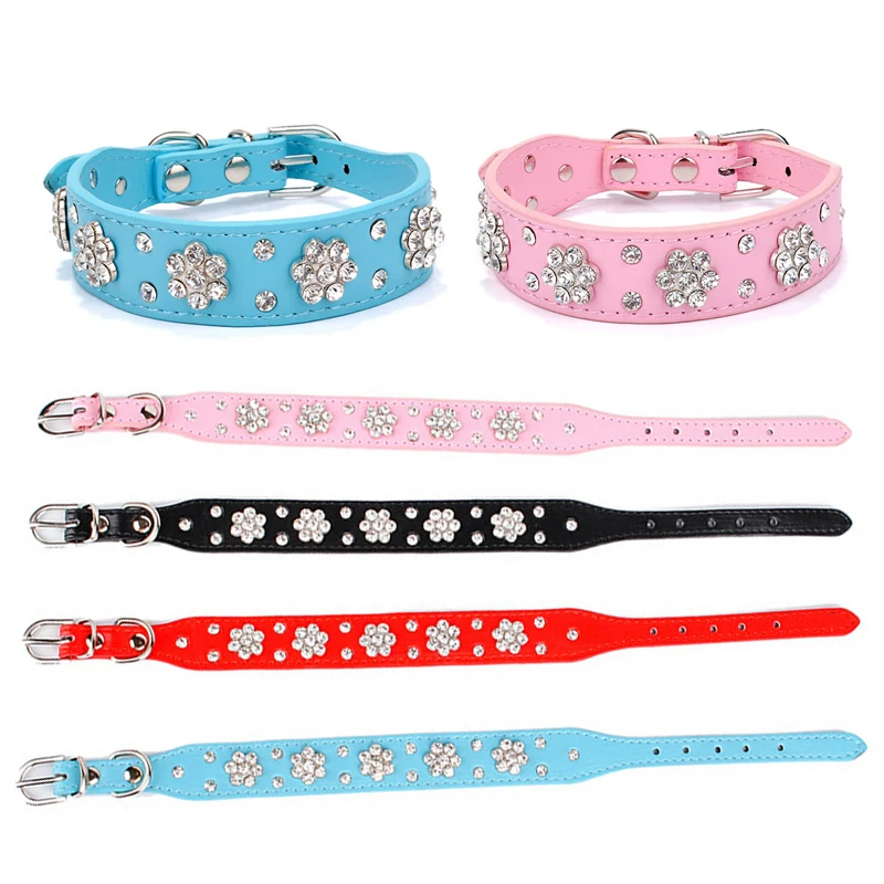 Cute Bling Rhinestone Flowers Dog Collar Diamante Small Pet Cat Puppy