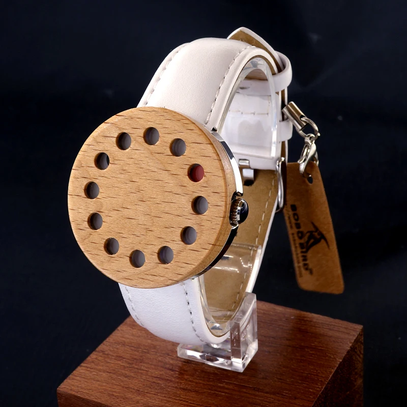 

BOBO BIRD Wood Wristwatch 12 Holes Design Wood Bezel Stainless Steel Case Fashion Quartz Watches for Men Women Reloj Mujer V-C15
