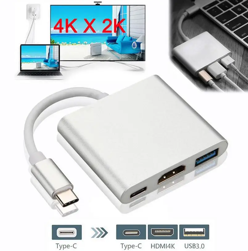 USB 3 0 Hub USB C 3 in 1 Type C to 4K HD HDMI Charging