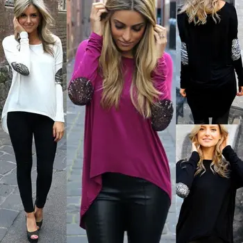 

2018 New Hot US Fashion Women Summer Sequins Casual Loose Tops Long Sleeve T-Shirt