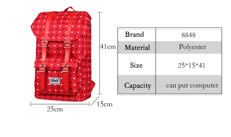 Женский рюкзак в красный горошек, большие сумки, высокое качество, 500 D, водонепроницаемый, Оксфорд, устойчивый, для ноутбука, полиэстер, модный ранец, S15020-3