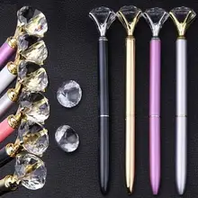 Новая кристальная ручка, большой карат, алмазная шариковая кольцо для пера, дамские свадебные офисные школьные принадлежности, Подарочная металлическая шариковая ручка, розовое золото