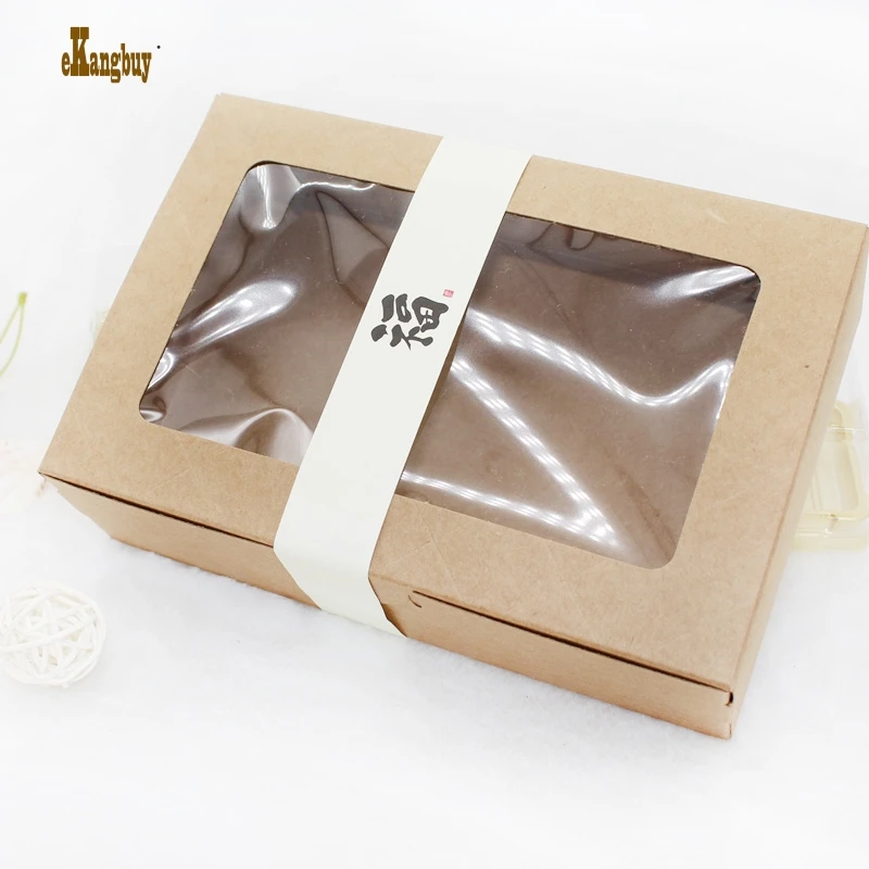 20 шт./лот 18X12X5cm крафт бумага 6 Лун торты в коробке с ПВХ окна Подарочная коробка
