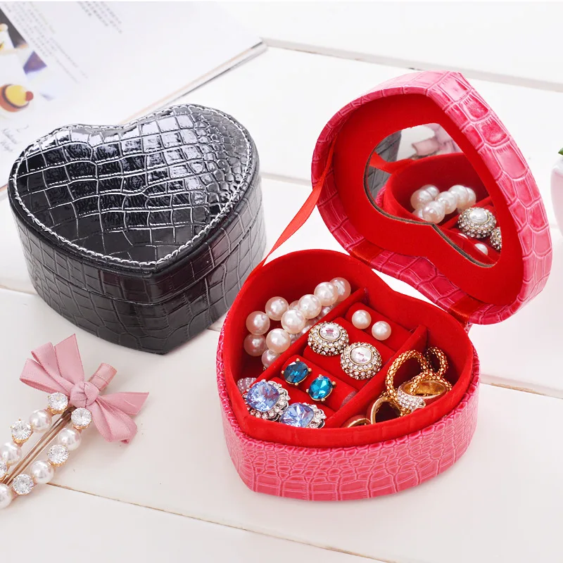 

Love Heart Shape Wedding Storage Box Large Capacity Leather Casket Ring Necklace Earring Multi-function Organizer Jewelry 2019