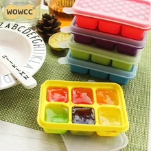 WOWCC 1 pc 6 Grids Silicone Ice Cube Tray Mold With Lid Baby Food Container Storage Supplement Kitchen Accessories BPA Free