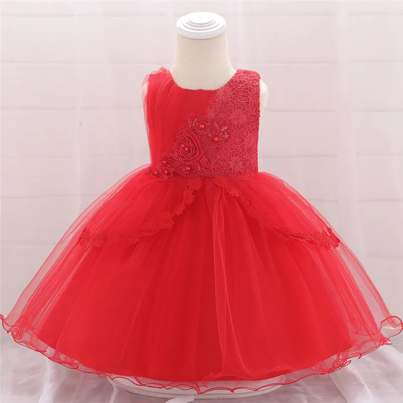 Новинка года; платье с цветочным узором для девочек в европейском и американском стиле; Пышное Платье принцессы без рукавов с сеткой; подарок на день рождения; детское платье - Цвет: red