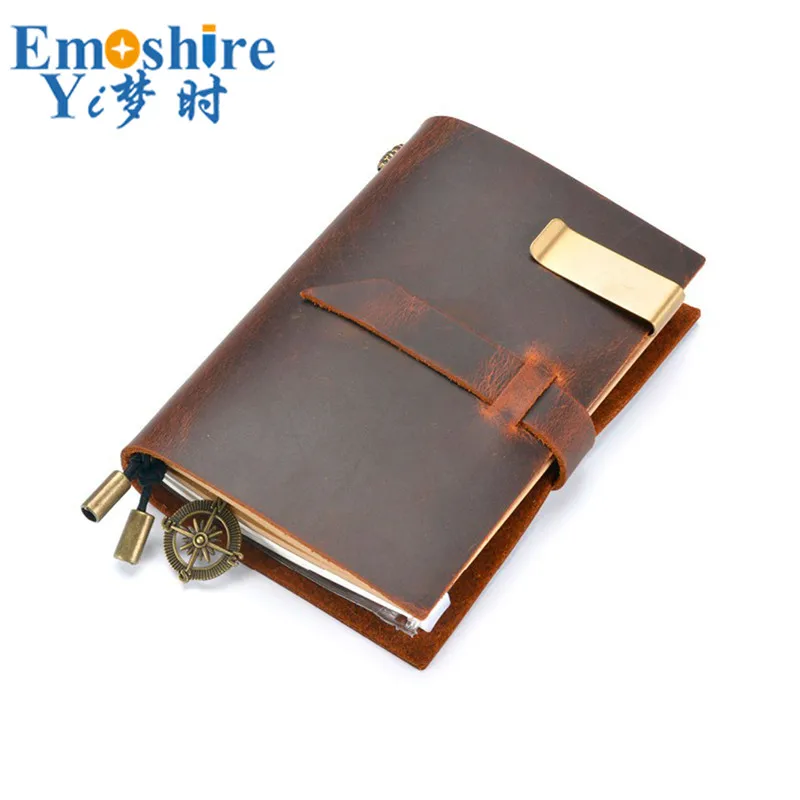 Emoshire New travel notebook retro insert terms leather notebook manual loose-leaf book crazy horse leather diary (1)