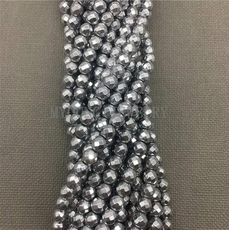 Faceted Round Hematite Beads ,Natural Stone For DIY Jewelry Making 5Strands/lot MY1320