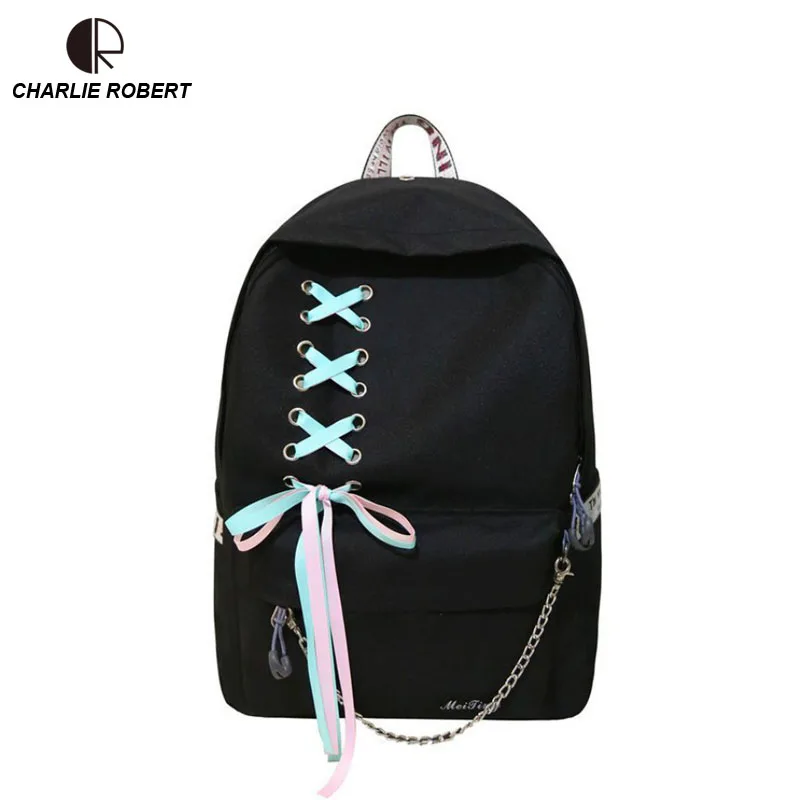 

Korean Version Of The Personality 2019 New Spring Oxford Bow Girl Cute Backpack Drawstring Hoop Letter Backpack Bag