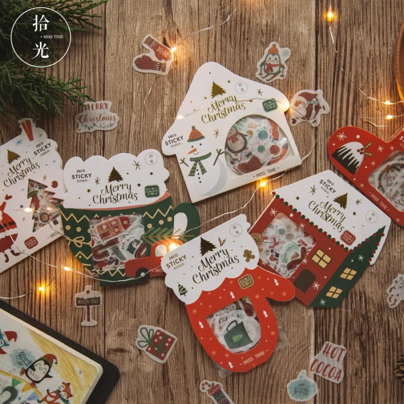 

40 pcs/bag Merry Christmas Santa Claus wshi sticker diy Handmade Gift Card Gift bag photo album Scrapbook decoration stickers