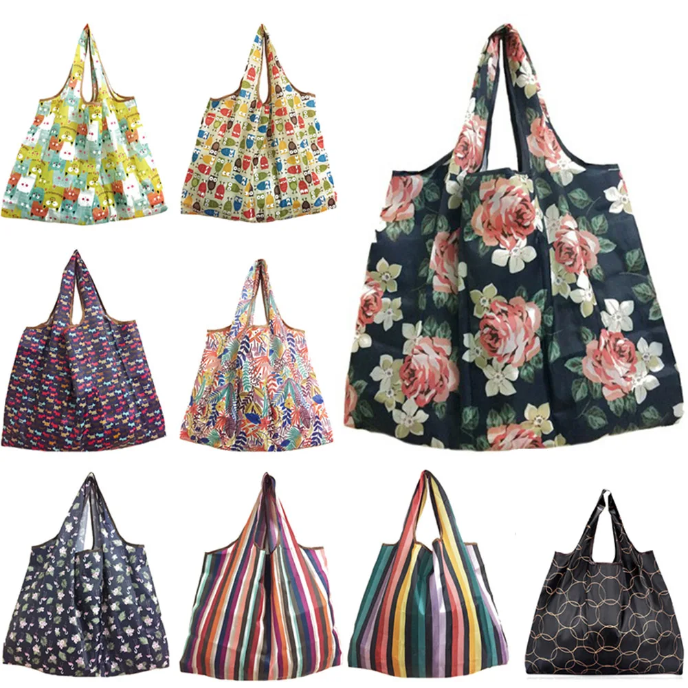 Дамские складные многоразовые хозяйственные сумки, переносная мультяшная Цветочная печатная сумка для фруктов и овощей, экологически чистые сумки для продуктов