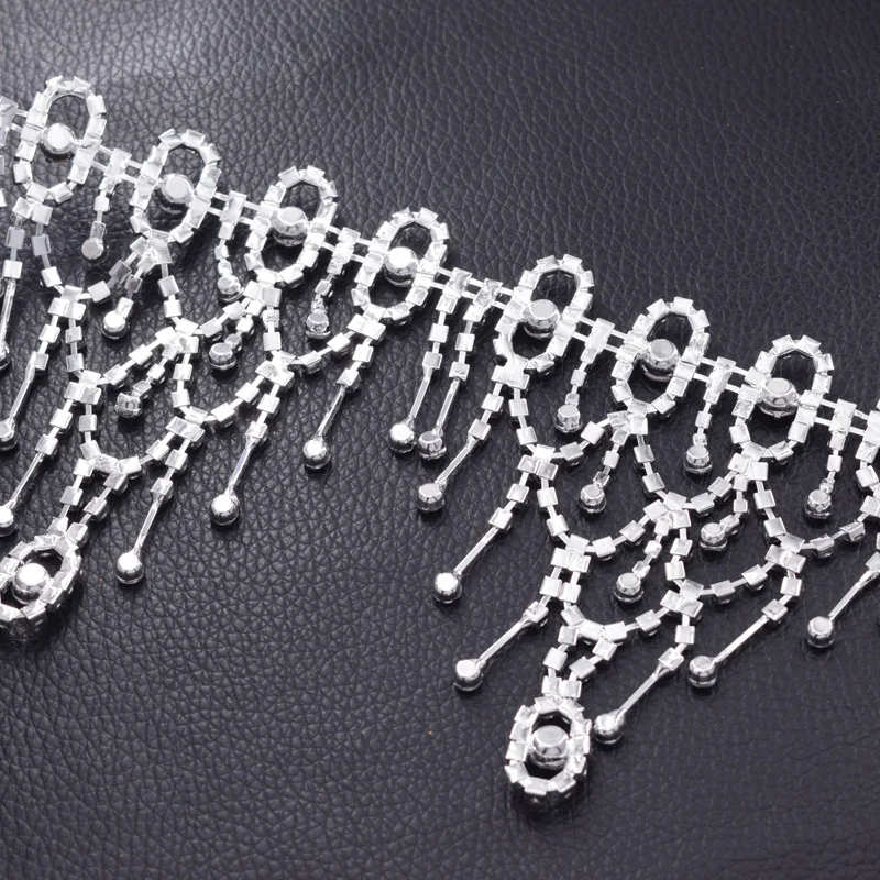 Crystal silver rhinestone clothing appliques tassel trimming (8)