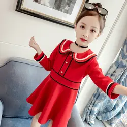 Дети Мода Красный платья с длинным рукавом Девушки Весна Принцесса Туту Bebes очаровательные весна осень Костюмы День рождения Outifts