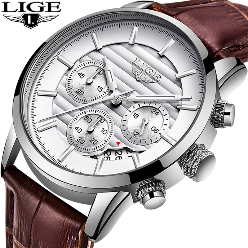 

2019 NEW Luxury Brand LIGE Men Sport Watches Men's Quartz Clock Man Military Leather Wrist Watch Relogio Masculino+Gift