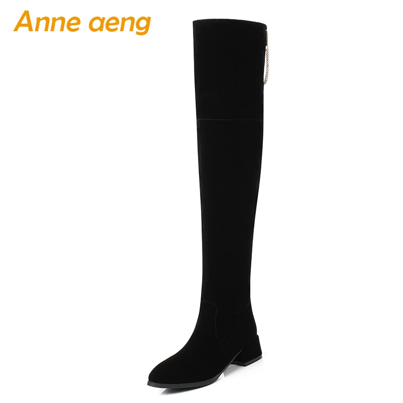 

2018 New Winter Women Over-The-Knee Boots Middle Heel Square Toe Zipper Metal Decoration Sexy Women Shoes Black Thigh High Boots