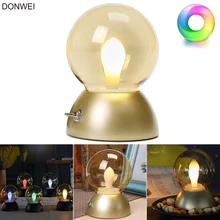 Ретро-дизайн перезаряжаемый светодиодный ночник 2 файла Отрегулируйте теплый белый+ Красочный стеклянный шар для прикроватной тумбочки для спальни