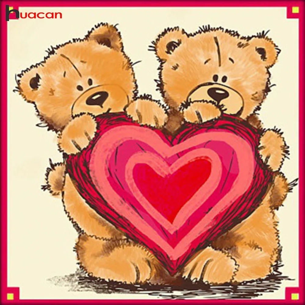 

HUACAN 5D DIY Diamond Painting Heart Diamond Embroidery Bear Mosaic Cross Stitch Cartoon Full Square/Round Drill Decoration Home