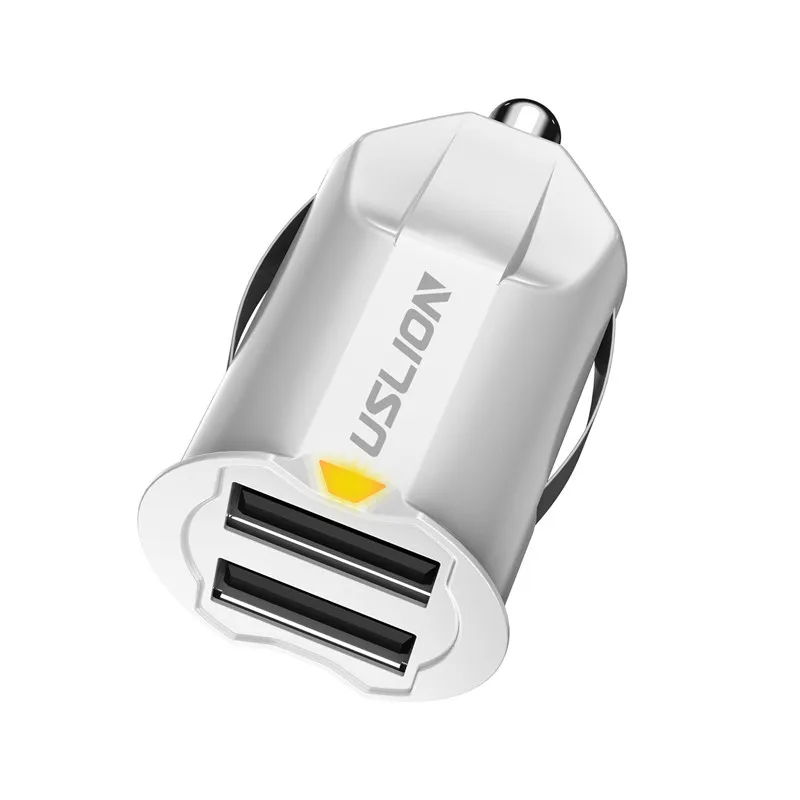 USLION Mini Dual USB Автомобильное зарядное устройство 2 порта прикуриватель 12 В 2.1A быстрое автомобильное зарядное устройство адаптер питания для мобильного телефона планшета gps - Тип штекера: White