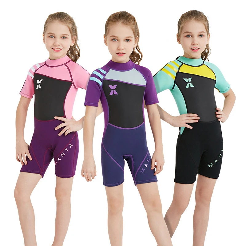 2.5MM Neoprene children's One-piece diving suit boy kids Wetsuit short Sleeve Swimwear Keep Warm UV protection Wet Suit surfing