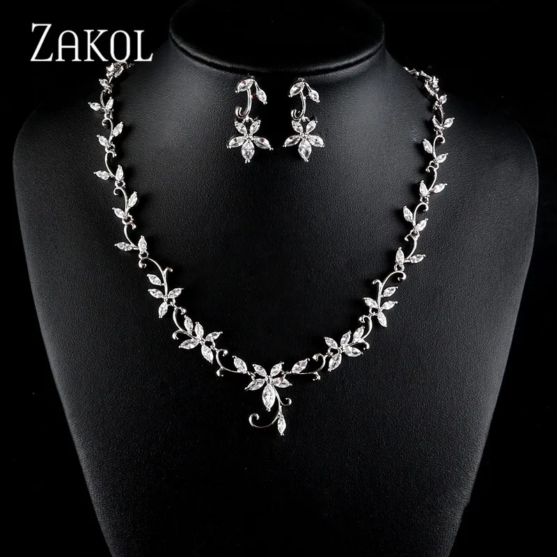 

ZAKOL New Bridal Wedding Party Jewelry Fashion Cubic Zircon Necklace Earrings Jewelry Sets Free Shipping Wholesale FSSP432