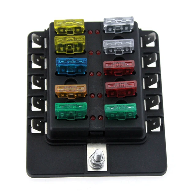 10-Way RV Fuse Block Blade Fuse Box Dc Junction Box,Jtron LED Indicator Fuse Block For Blown Fuse Protection Cover 100 Amps For Automotive For Automotive Car Boat Marine Trike (10 Way