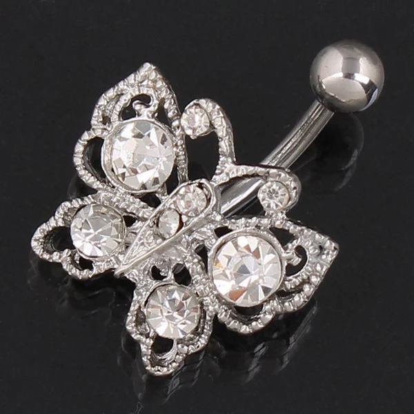 

Hot Brand 14G lovely butterfly Belly Button Rings 1.6mm Barbell Sexy Surgical Steel Belly Piercing Navel Piercing