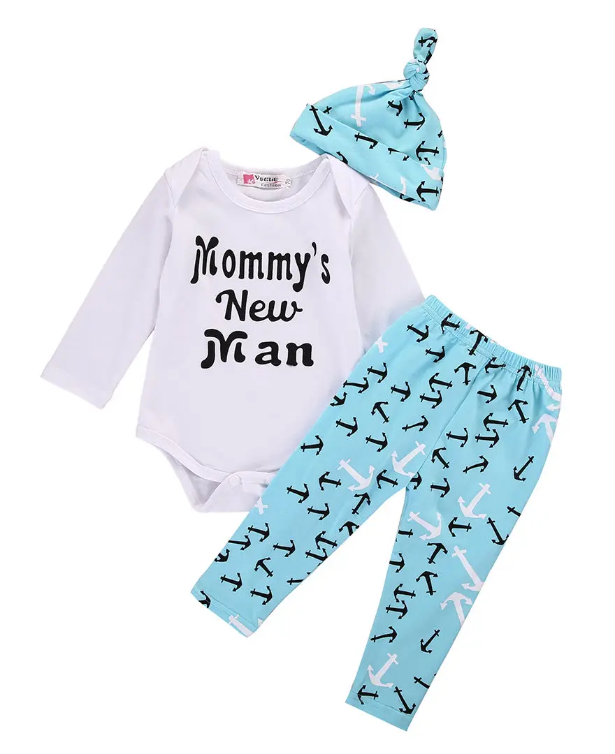 

Tops Bodysuits Long Pants Hat Casual Anchor Outfits Clothes 3PCS Set Newborn Baby Boys Girls Clothes Set 0-18M