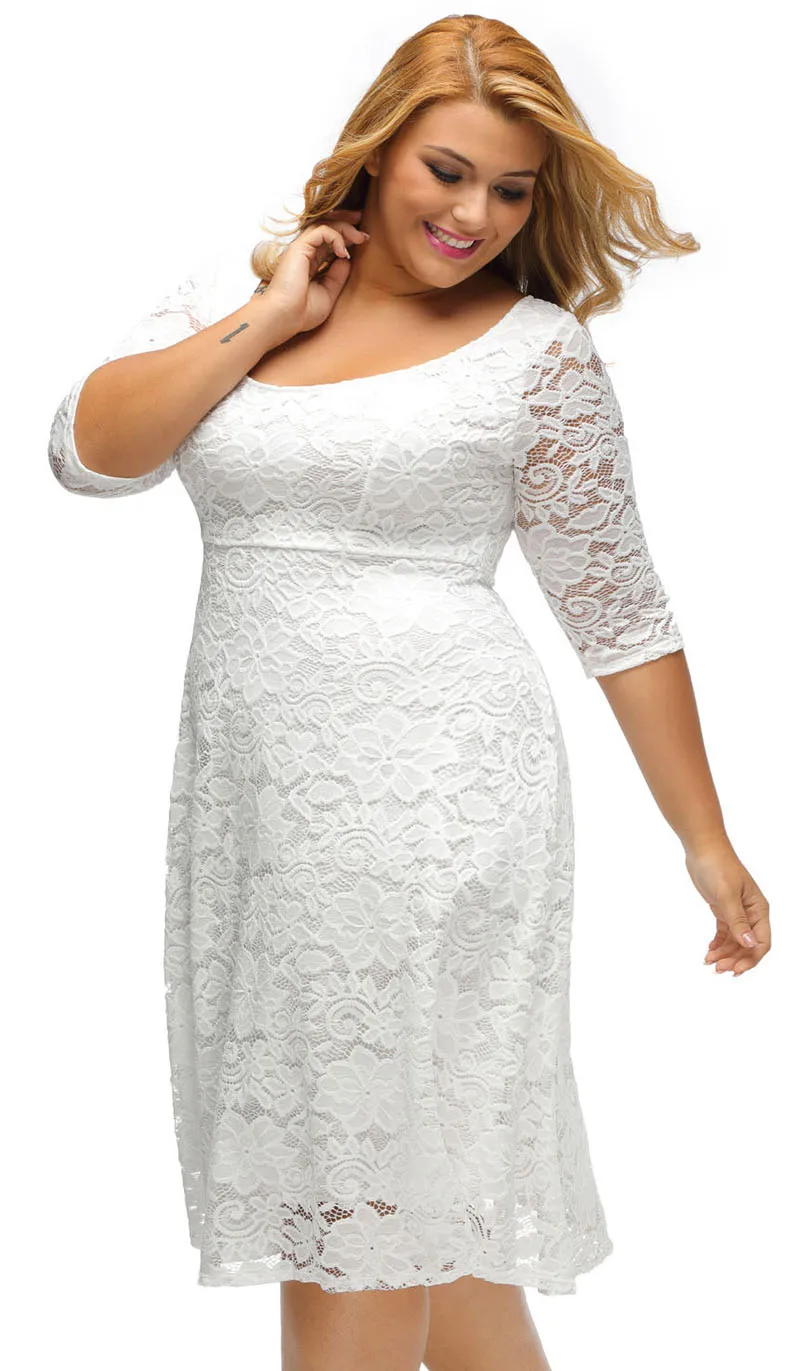 White-Floral-Lace-Sleeved-Fit-and-Flare-Curvy-Dress-LC61395-1-4