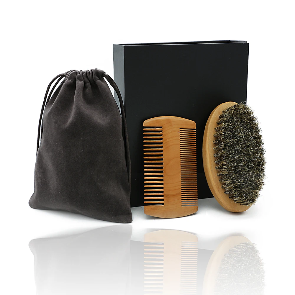 Popular Beard Brush And Mustache Comb Kit For Men's Facial Care Gift