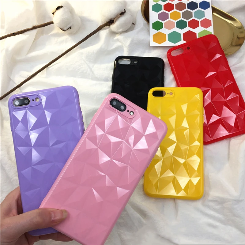 

Candy Color 3D Diamond Pattern Plain Transparent Soft Silicone TPU Back Case Cover For iPhone XS Max XR 7 8 Plus 6 6s X 10 8Plus