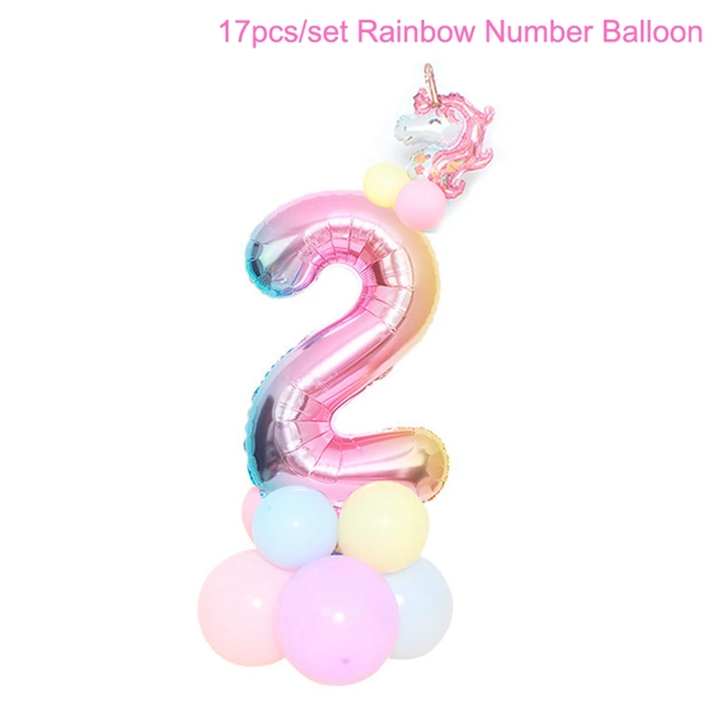 Frigg радужные градиентные цифры воздушные шары единорога 1-й 2-й 3-й 4-й 5-й с днем рождения воздушные шары единорога украшения на день рождения - Цвет: 12