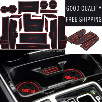 

hot car Non-Slip Interior cup cushion Door Mat covers Cup Mat stickers Fit For Honda Civic 2.0L 1.8L 2006 - 2016 17pcs per set