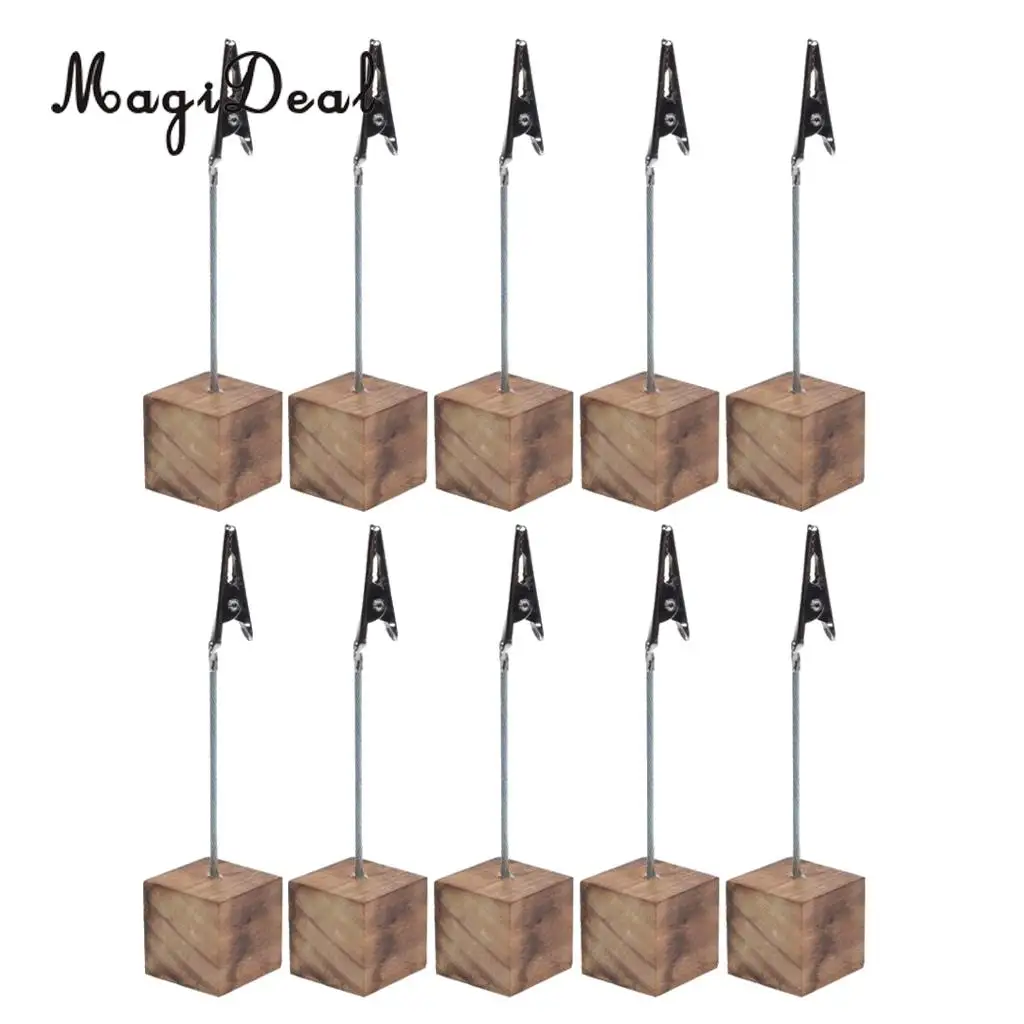 MagiDeal Rustic Fire Wooden Base Wire Photo Clip Wedding Table Place Card Holder | Дом и сад