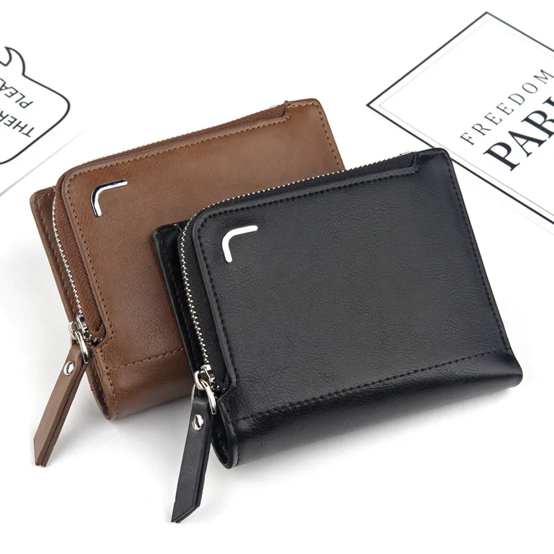 

NO.ONEPAUL Men Card Holder Coin Purse Carteira Wallet Brand Wallet Double Zipper&Hasp Design Small Wallet Male High Quality Shor