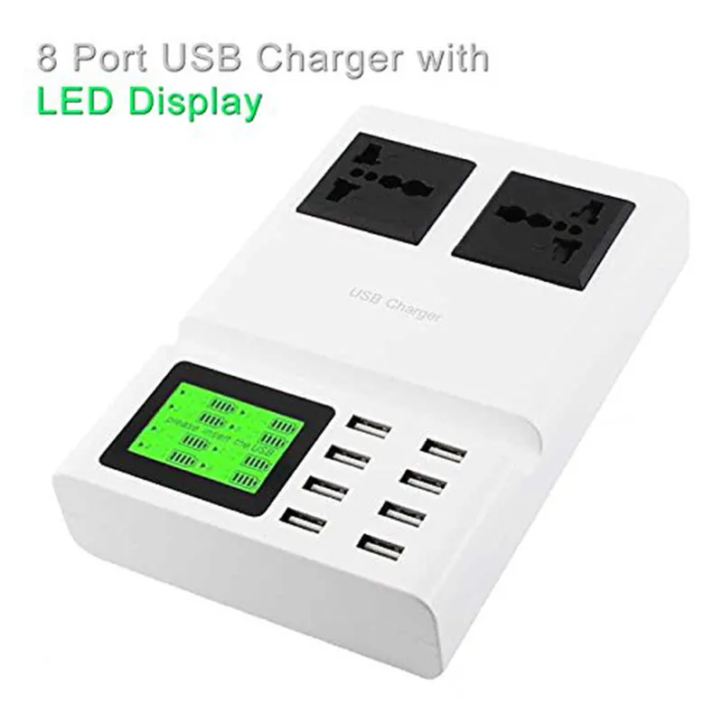 5V 8A With Digital Display 8 Port Smart USB Charging Station HUB EU US UK Plug Wall Socket Dock Extension Power Dual AC Adapter