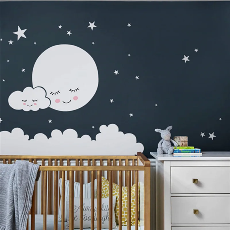 preço Decalque da Parede Da lua Nuvem Adesivos de Parede Do Berçário Para crianças Quarto Do Berçário Decalque Adesivo de Parede estrelas meninas bebês T180732 de vinil decorativo