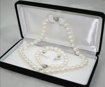

-9MM White Akoya Cultured Pearl Necklace Bracelet Earring Set AAA