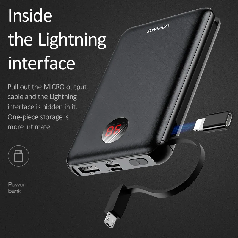 USAMS power Bank светодиодный дисплей mi ni power bank Внешняя батарея Poverbank зарядка Pover bank с usb-кабелем для xiaomi mi iPhone
