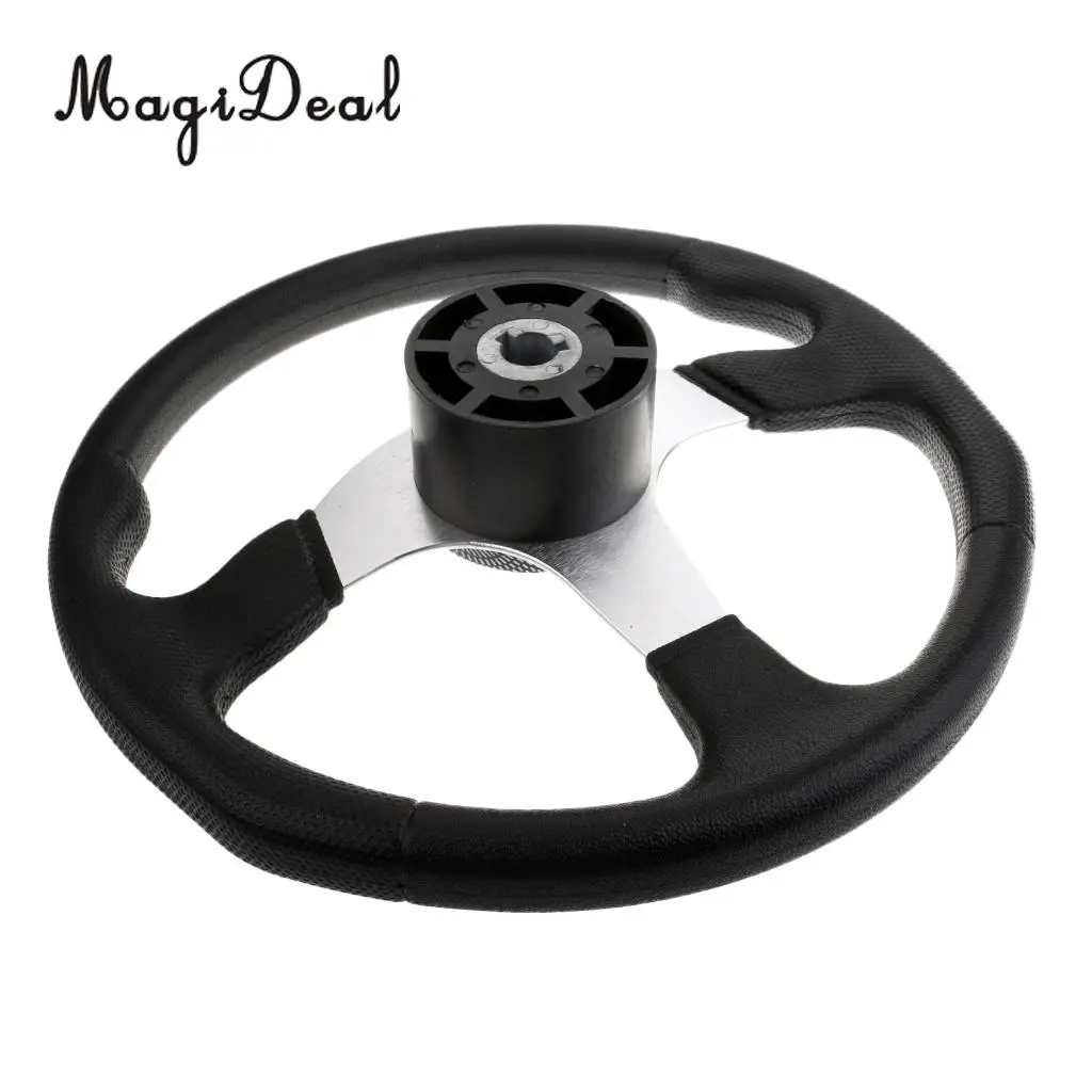 MagiDeal Heavy Duty 34cm Aluminum Alloy Marine Boat Steering Wheel 3 Spoke 3/4' Shaft for Dinghy Vessels Yacht Pontoon Boat Acce