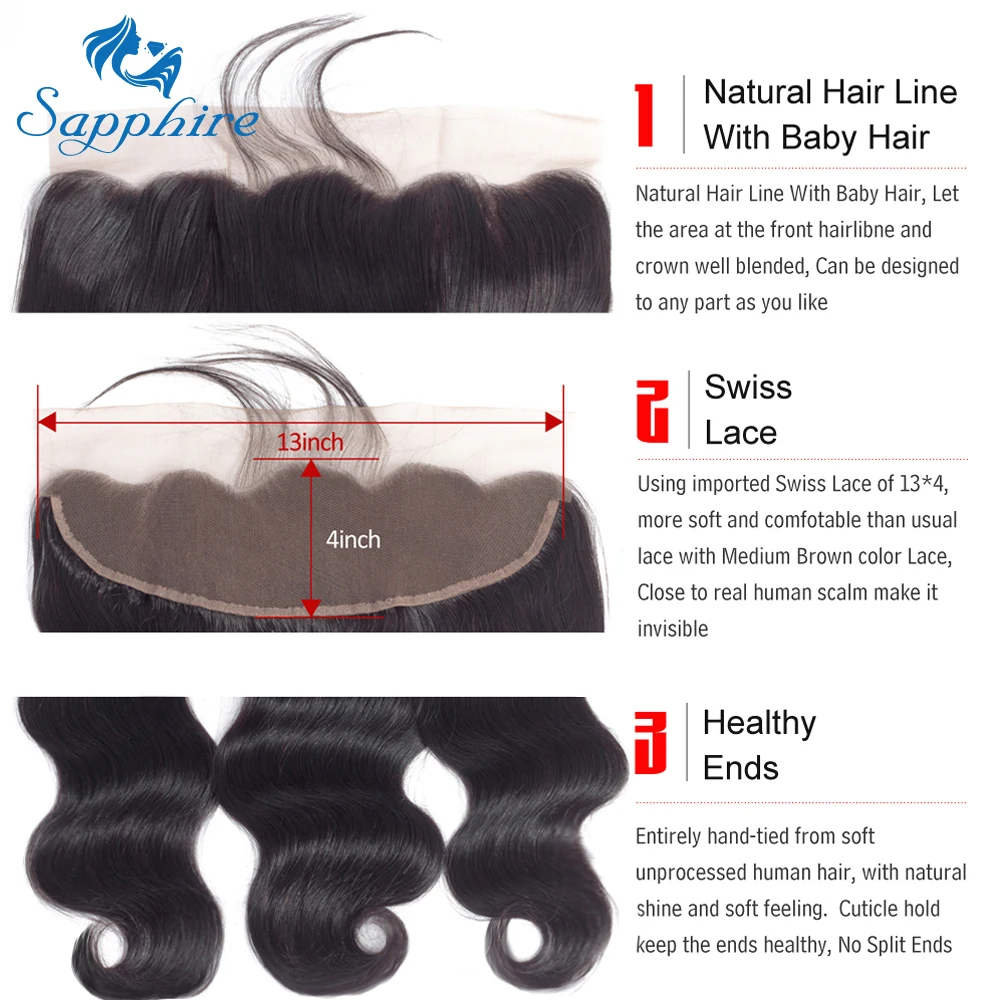 Sapphire Brazilian Hair Weave Bundles Body Wave Bundles With Frontal Human Hair 2/3 Bundles With Closure Frontal Hair Extension