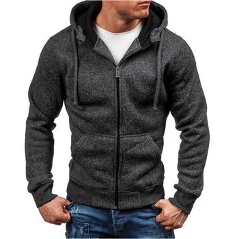 

Loldeal Men's Fleece Cardigan Round Collar Hoodies Hip Hop Solid Zipper Hoodie Sweatshirt Slim Fit Hoody