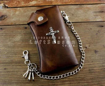 

Vintage Leather Motorcycle Punk Long Wallet Purse with Safety Chain for Mens