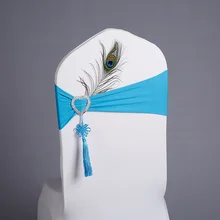 Украшение для свадебной вечеринки, красный китайский классический пояс для стула с перьями, Банкетный Декор для гостиницы, эластичная лайкра, ремешок для стула, 50 шт./партия