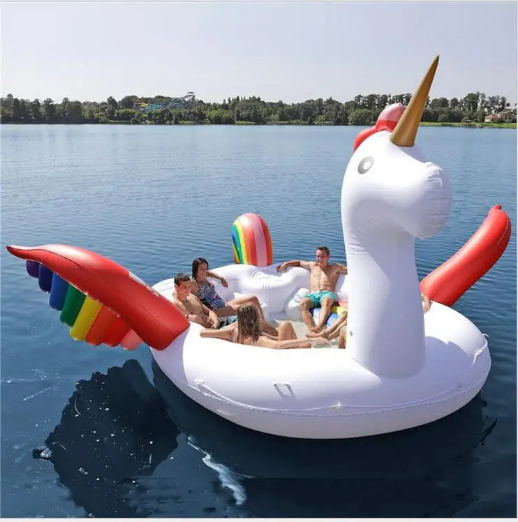 

6 Person Inflatable Giant Pink Flamingo Pool Float Large Lake Float Inflatable Float Island Water Toys Pool Fun Raft 500x450cm