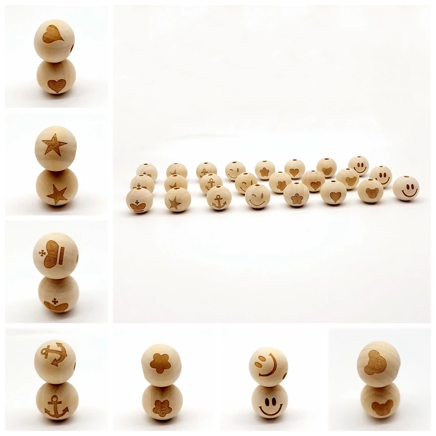 10PCS/set 20mm Laser engraving Wooden beads Natural wooden teeth make jewelry handmade DIY |