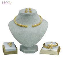 Liffly Модный комплект ювелирных изделий из африканских бусин, брендовый роскошный комплект ювелирных изделий из Дубаи золотого цвета, нигерийские женские свадебные комплекты ювелирных изделий