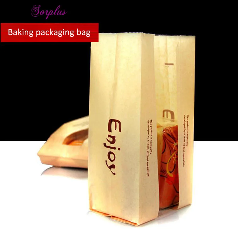 100pcs 12*30cm "Enjoy"Kraft Paper Toast bread Packaging Bags with